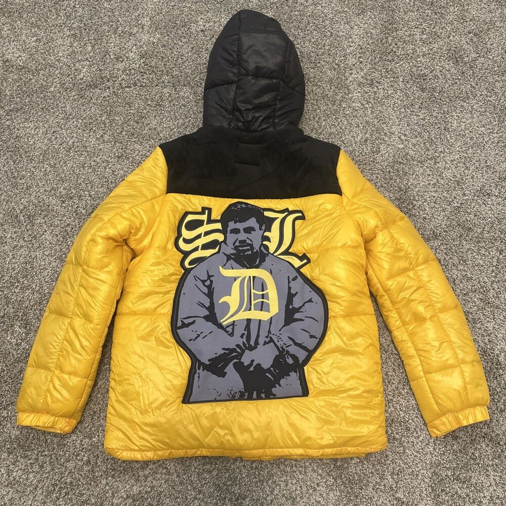 Skysdalimit SDL Chapo Yellow/Black Hooded Puffer Jacket Men’s Size Medium